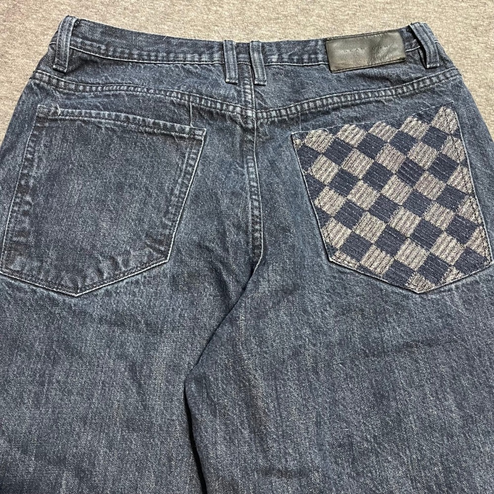 Sean John Mens Baggy Denim Shorts Dark Wash Checkerboard Pocket Size 34 Y2K 90s - Picture 4 of 4
